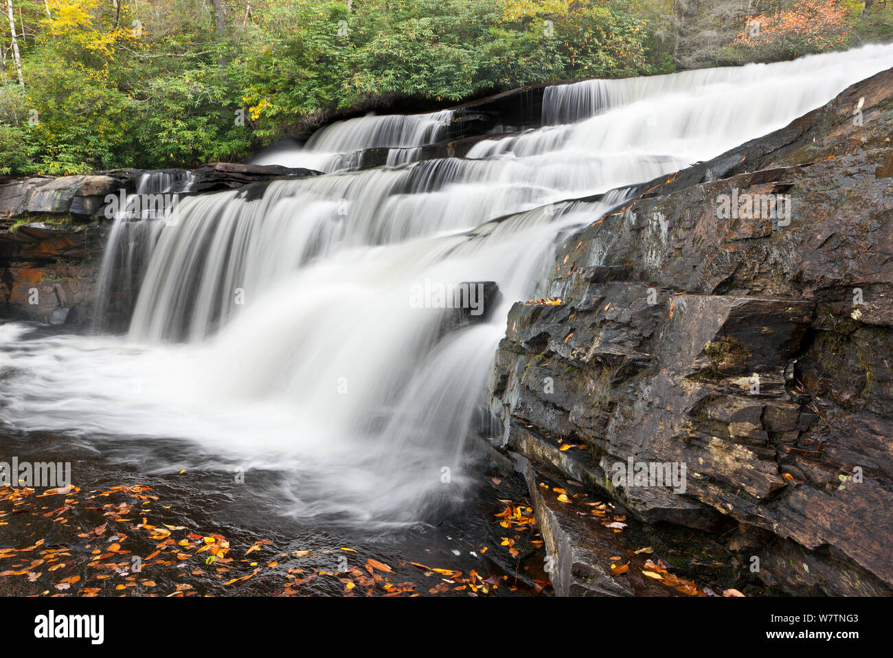 Triple fällt in DuPont State Forest, Transylvania County. North Carolina, USA, Oktober 2013. Stockfoto