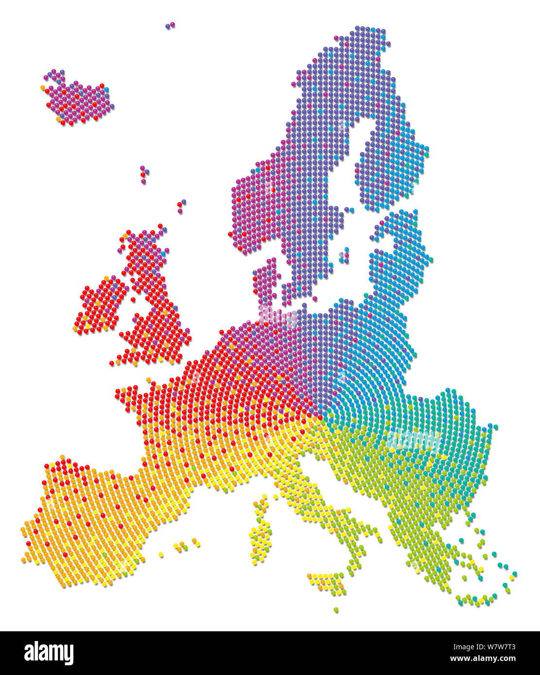 Regenbogenfarbige Europa Karte. Symbol für eine multikulturelle, tolerant, liberal, Sozial- und bunten Organisation - und für Vielfalt, Chancengleichheit, Eingliederung Stockfoto