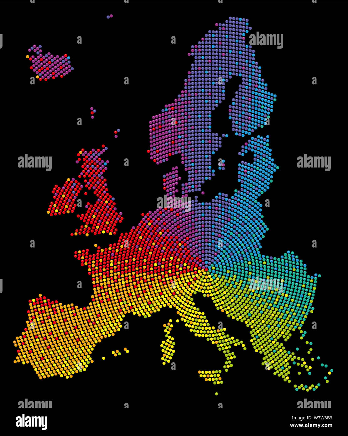 Europa Karte. Rainbow farbige Muster mit bunten Kugeln. Symbolisch für eine multikulturelle, tolerant, liberal und glücklich Organisation. Stockfoto