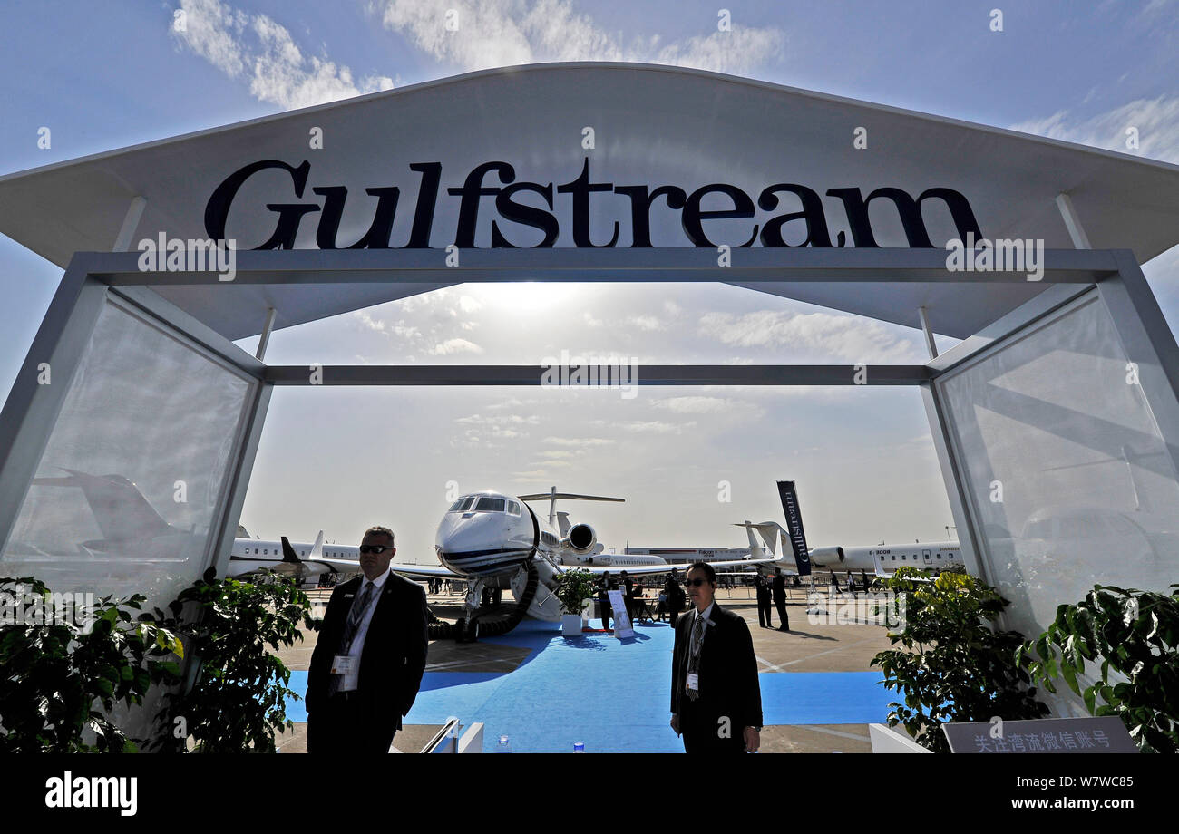 Business Jets von Gulfstream Aerospace Corporation sind auf dem Display während der 2017 Asian Business Aviation Konferenz und Ausstellung (ABACE 2017) an der Stockfoto