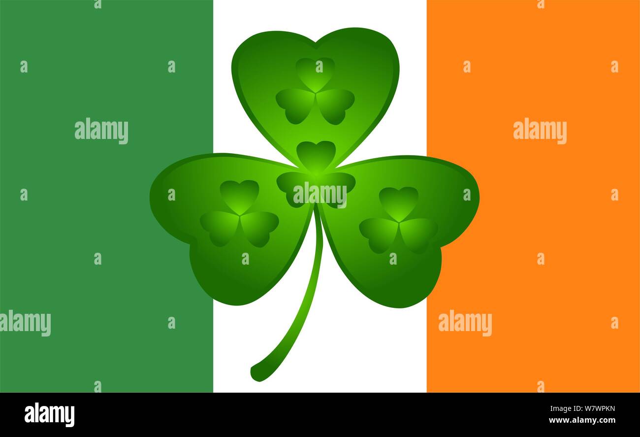 Patrick Tag drei Blütenblätter shamrock auf die irische Flagge Stockfoto