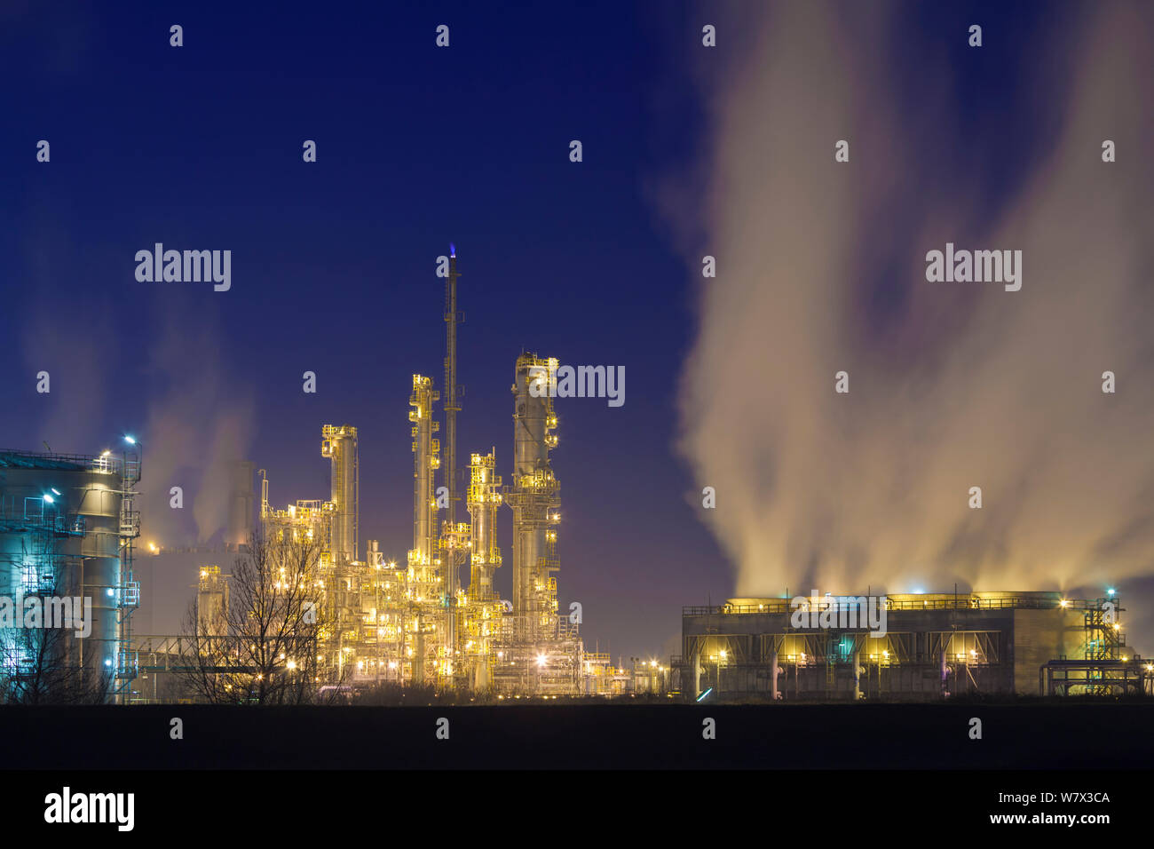 Saltend chemische Anlage bei Nacht, Kingston upon Hull, East Yorkshire, England, UK, Januar 2014. Stockfoto