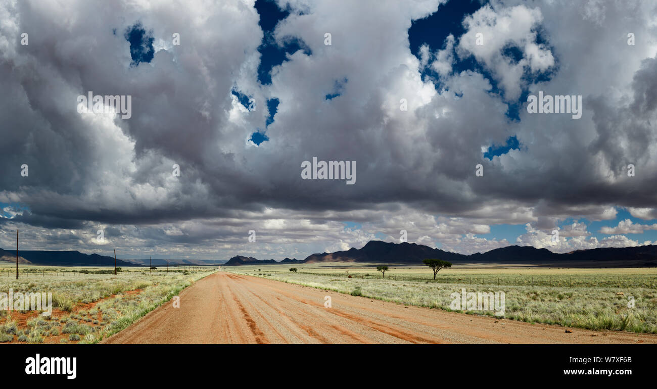 Gewitterwolken Gebäude über Namibia's viele unbefestigte Straßen. Im südlichen Namibia. April 2014. Nicht-ex. Stockfoto