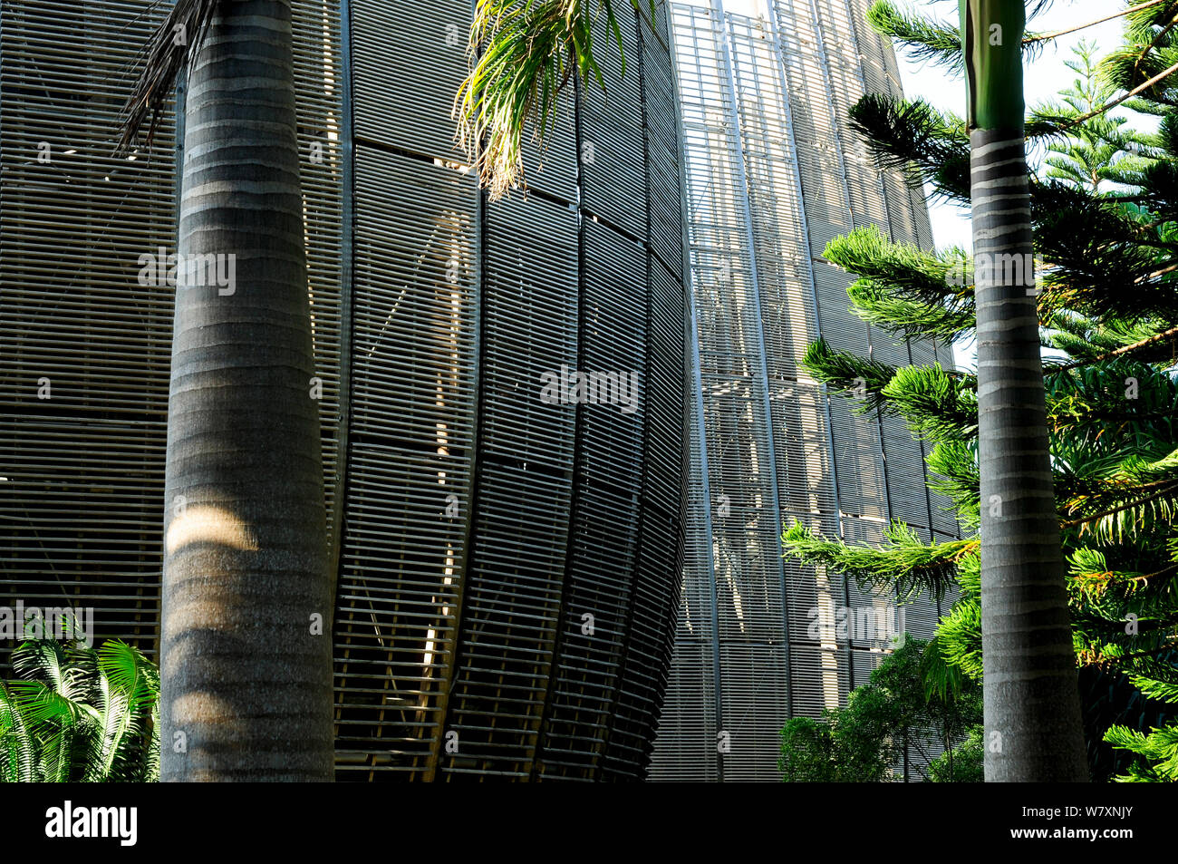 Tjibaou Kulturzentrum von Renzo Piano entworfen. Das Gebäude ist so konzipiert, dass es mit den umliegenden Wald integriert werden. Noumea, Neukaledonien, September 2008. Stockfoto