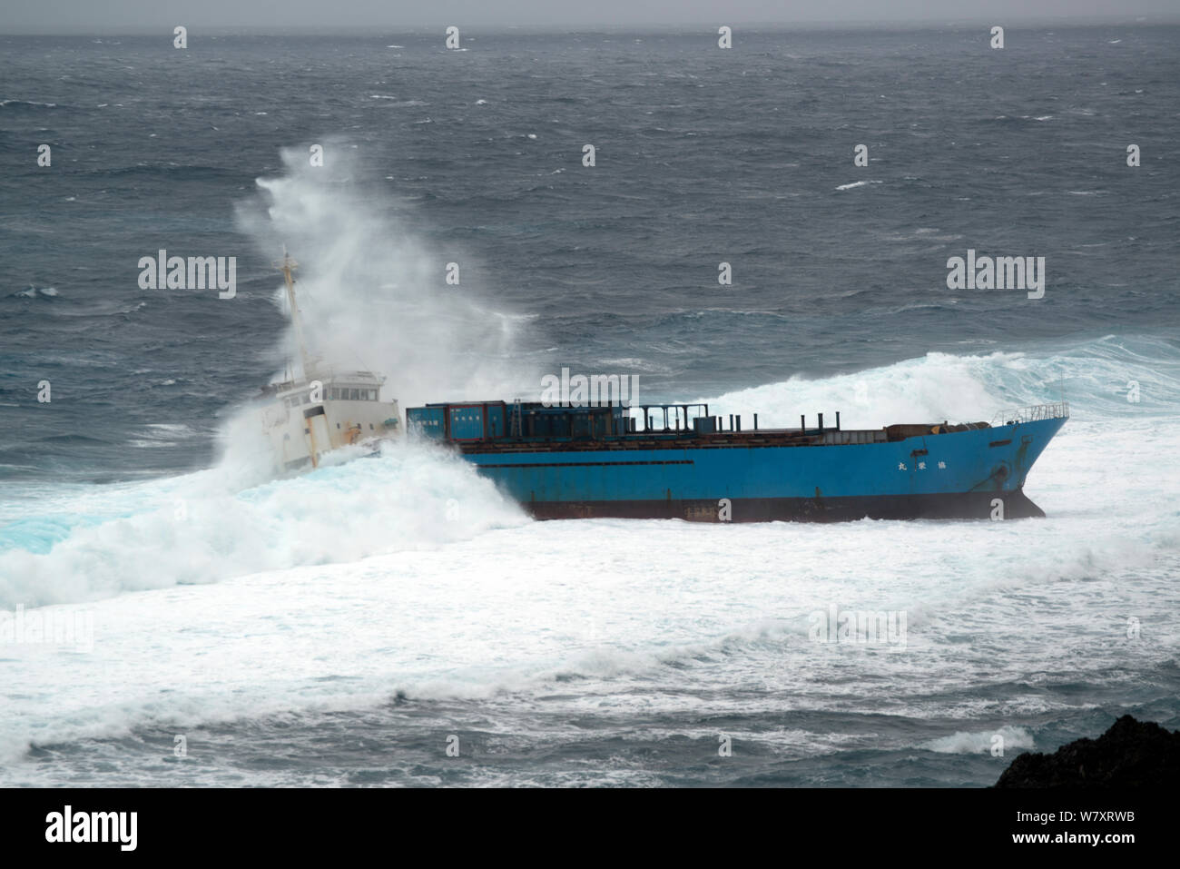 Inter Island Containerschiff, Strandete und ruinierte, Yonaguni Insel, East China Sea, Japan. Februar 2014. Stockfoto