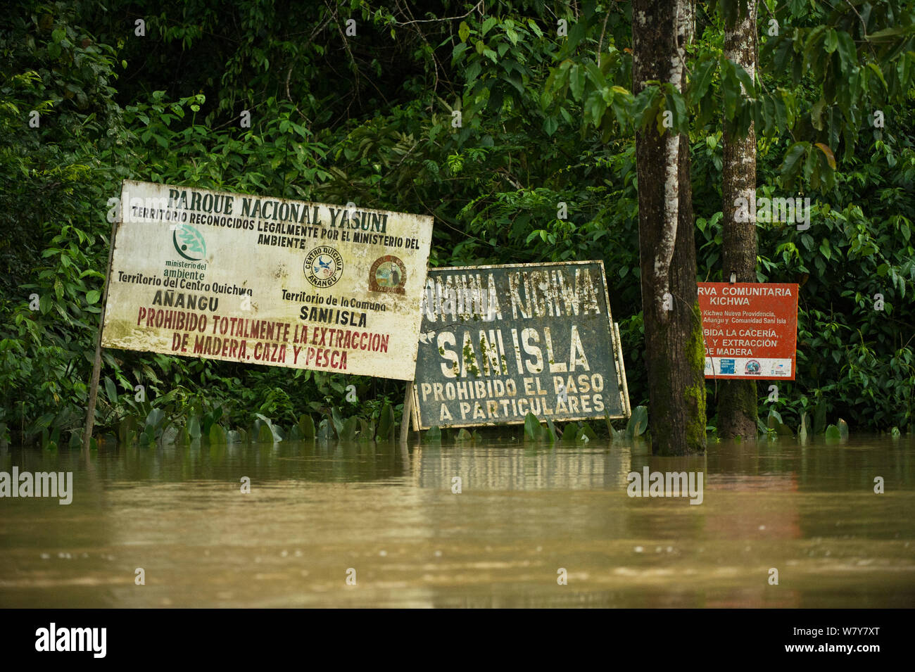 Anzeichen für den Yasuni Nationalpark, tiputini Fluss, Regenwald, Ecuador, Südamerika Stockfoto Anzeichen für den Yasuni Nationalpark, tiputini Fluss, Regenwald, Ecuador, Südamerika Stockfoto