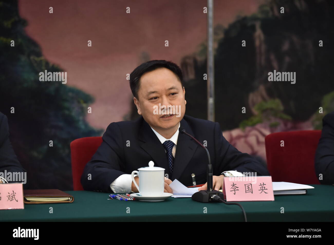 Li Guoying, Gouverneur der Provinz Anhui, auch einen Stellvertreter zu der fünften Sitzung des 12 NSC (National People's Congress) aus Anhui, besucht eine Plenartagung Stockfoto