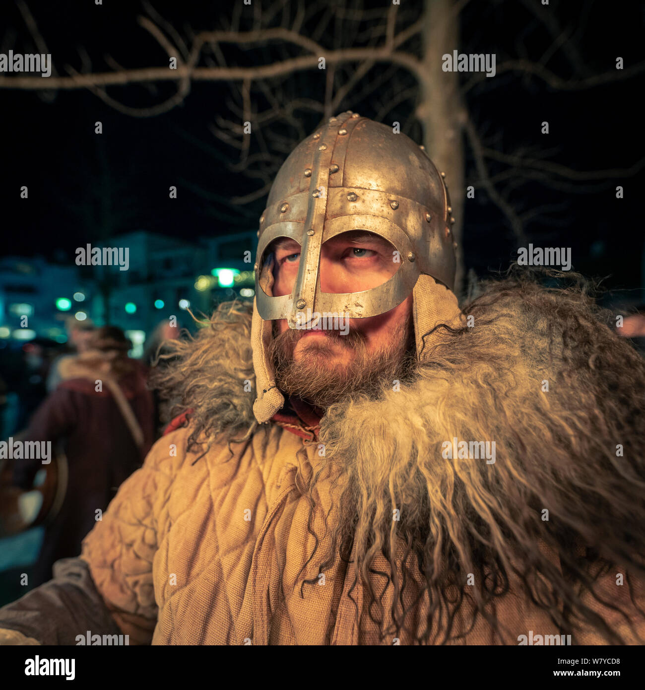 Viking Portrait, Winter Lights Festival, Reykjavik, Island Stockfoto