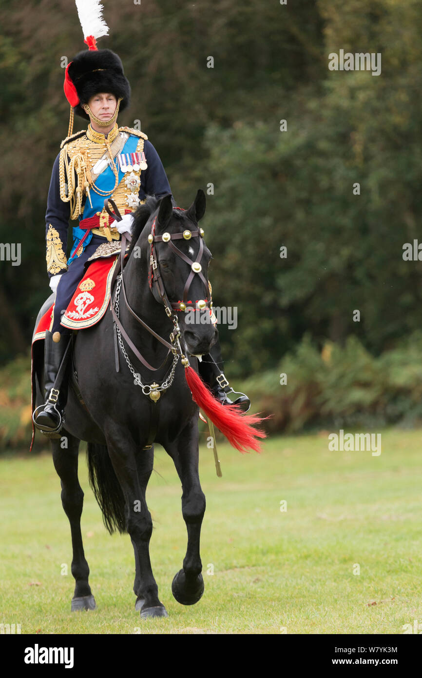 Seine königliche Hoheit Prinz Edward Bewertungen der Honourable Artillery Company, die zweitälteste militärische Organisation in der Welt, an Guards Polo Club, Smith, Rasen, im Windsor Great Park, Vereinigtes Königreich. Stockfoto