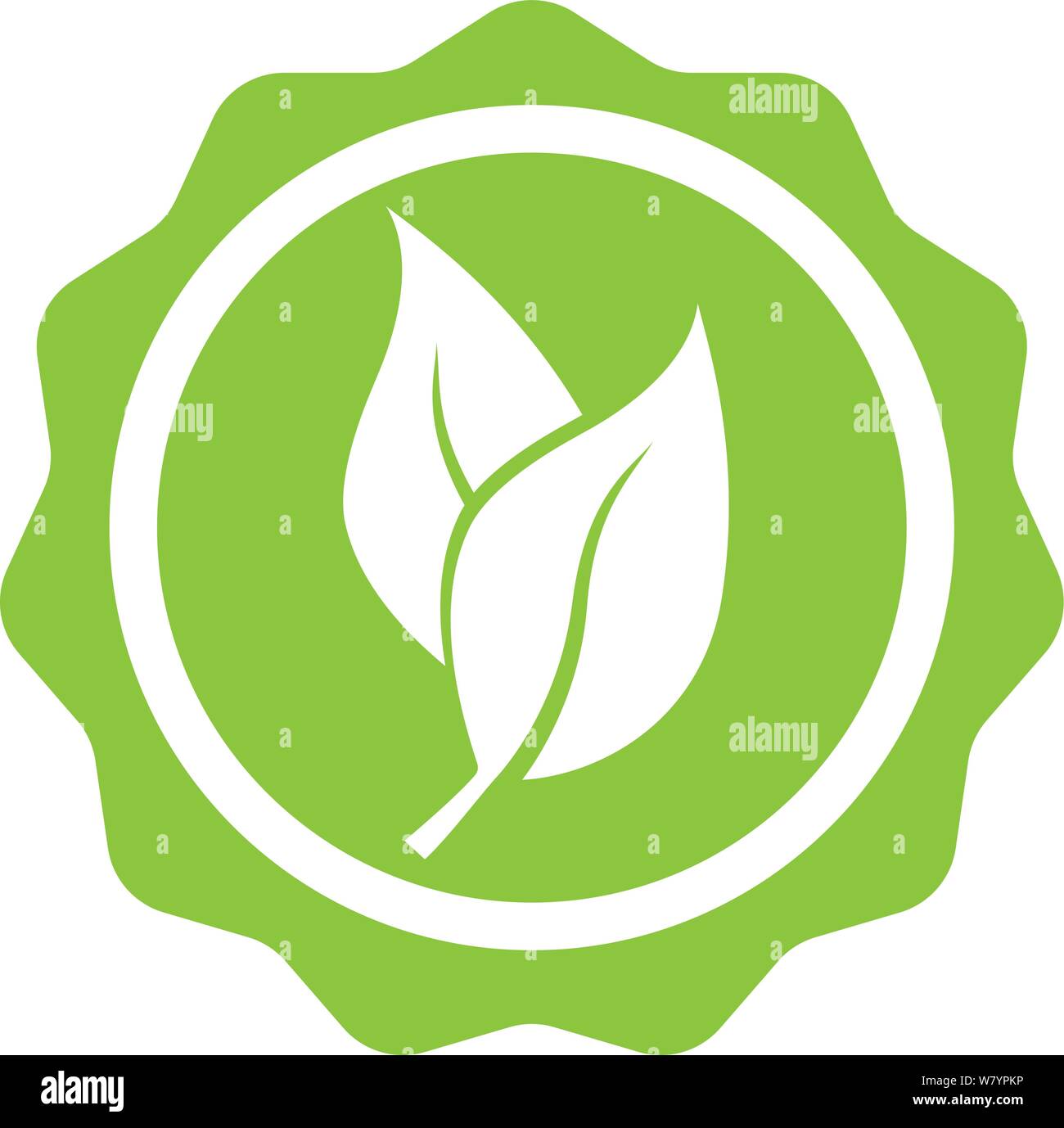Grün Bio Lebensmittel zugeschickt oder Aufkleber mit Blättern Vector Illustration Stock Vektor