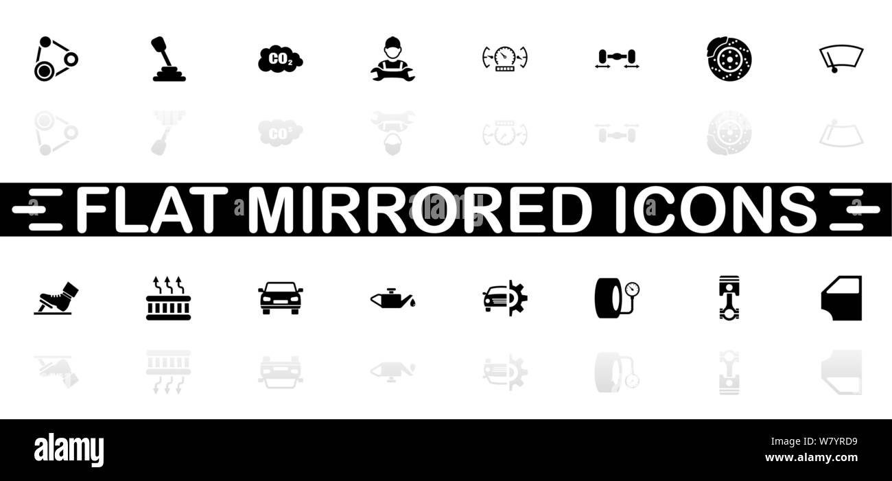 Auto Icons - schwarzes Symbol auf weißem Hintergrund. Einfache Abbildung. Flache Vektor Icon. Spiegelbild Schatten. In logo, Web, Mobile und U Stock Vektor