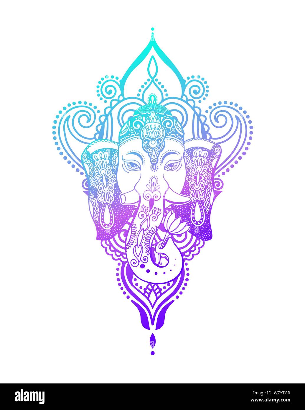 Lord Ganesha Kopf mit Lotus zeichnen - Indian Spirit animal elephant Tattoo oder Yoga design Vector Illustration Stock Vektor