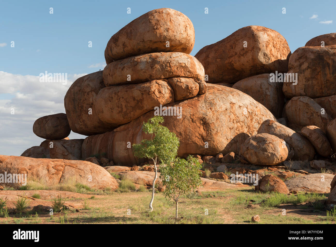 Devils Marbles, Granitfelsen gebildet vor Millionen von Jahren, Devils Marbles Conservation Reserve, Northern Territory, Australien. Stockfoto