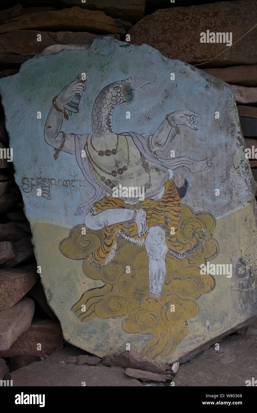 Traditionelle Tibetische buddhistische Kunstwerke, Serxu, Shiqu County, Provinz Sichuan, Qinghai Plateau, China. August 2010. Stockfoto