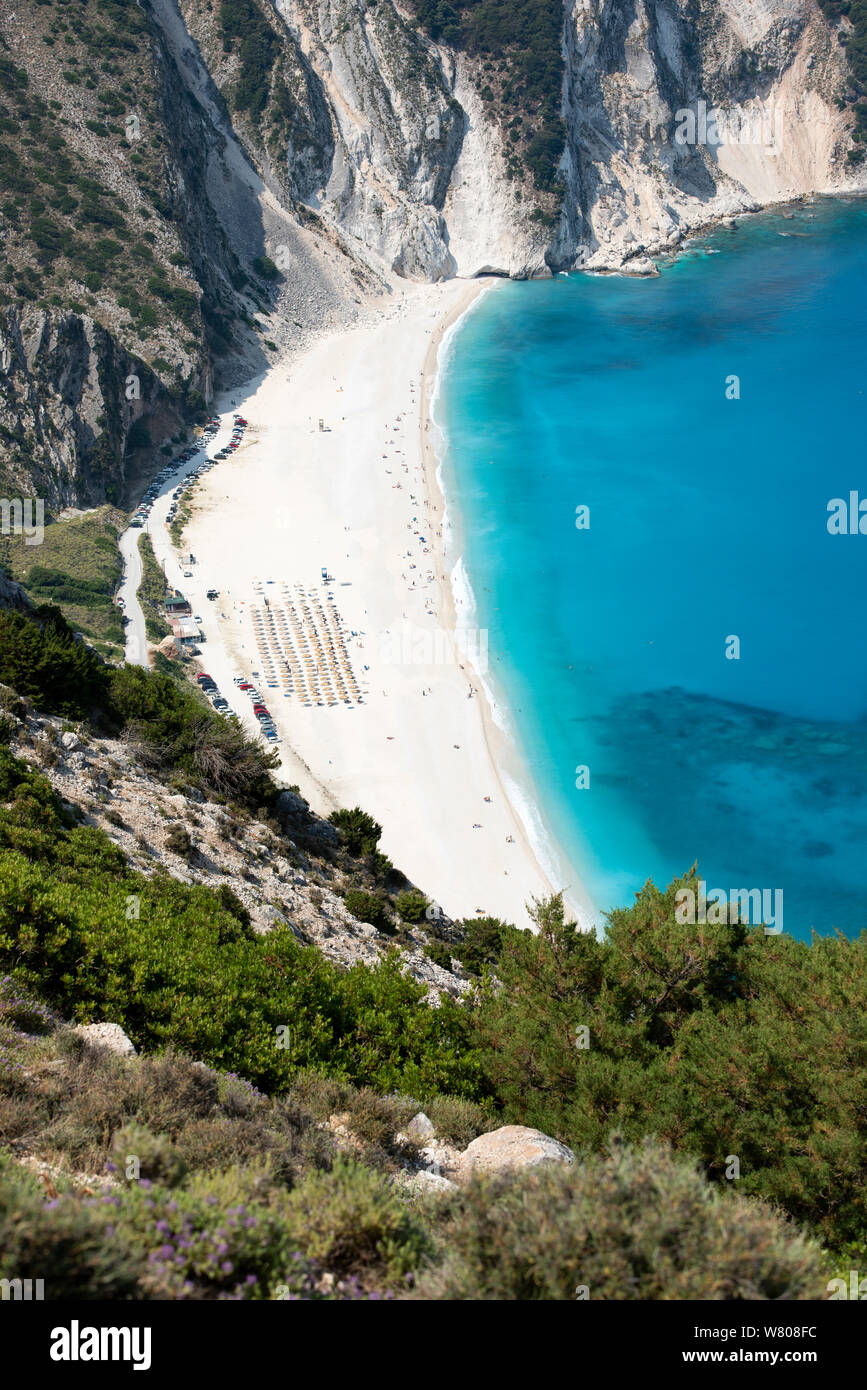 Myrtos Strand Kefalonia Griechenland Stockfoto