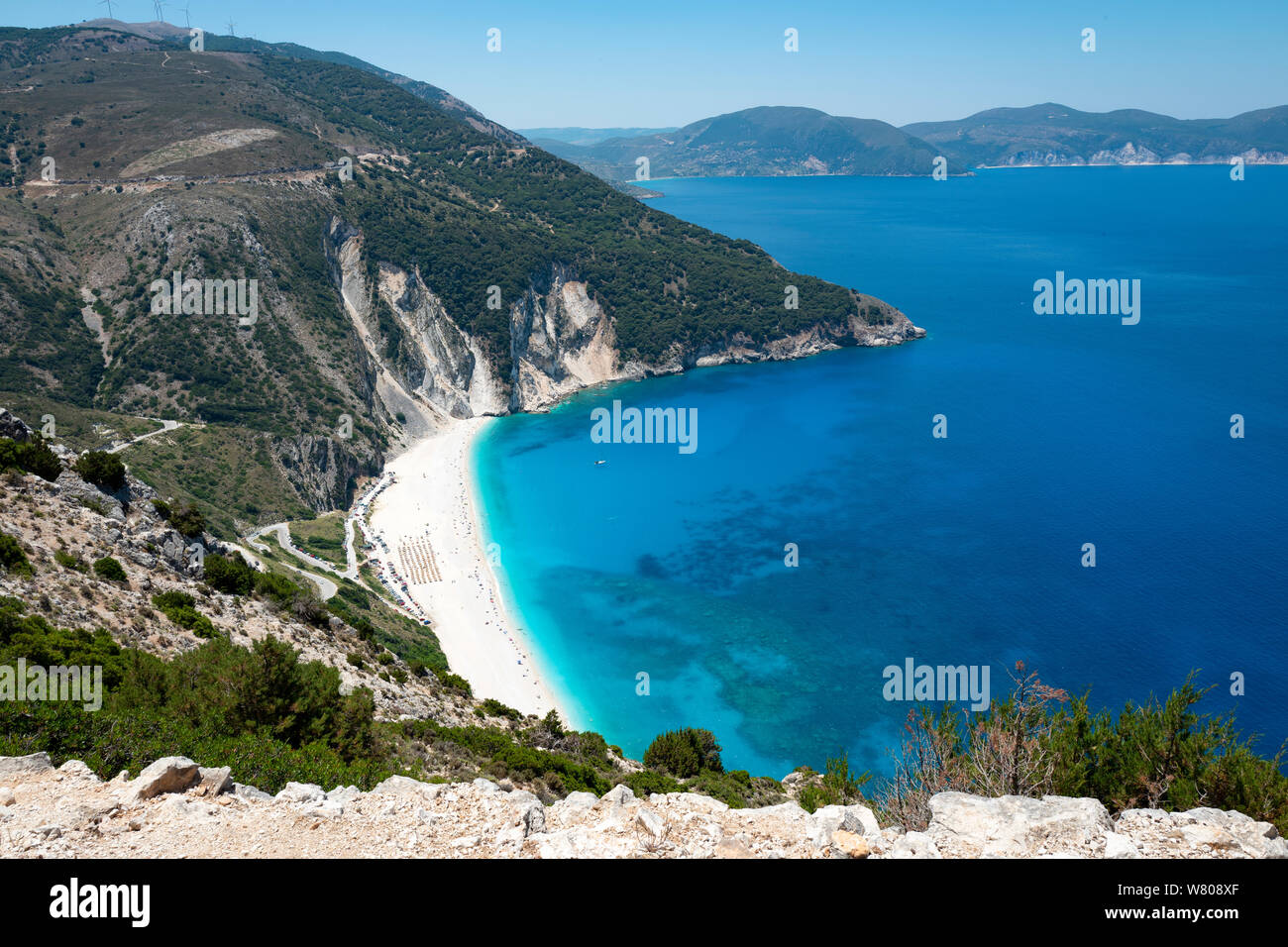 Myrtos Strand Kefalonia Griechenland Stockfoto