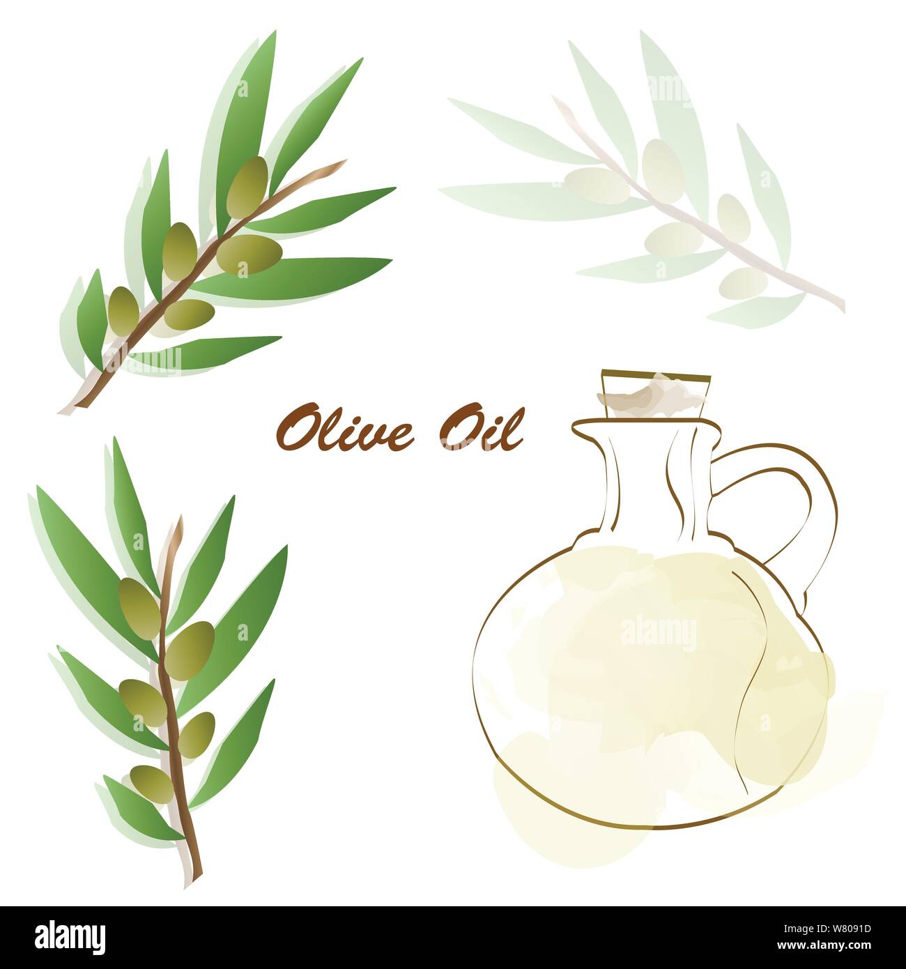 Olivenöl Anzeige - Olivenbaum Vektor-Flasche mit Olivenöl Vektor Stock Vektor