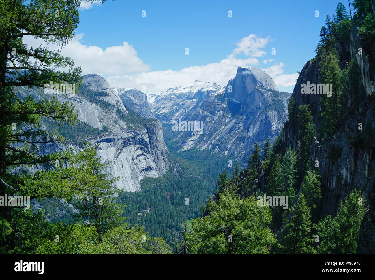 Half Dome zu sehen von 4 Meile Versuch, Yosemite National Park, Kalifornien, USA Stockfoto