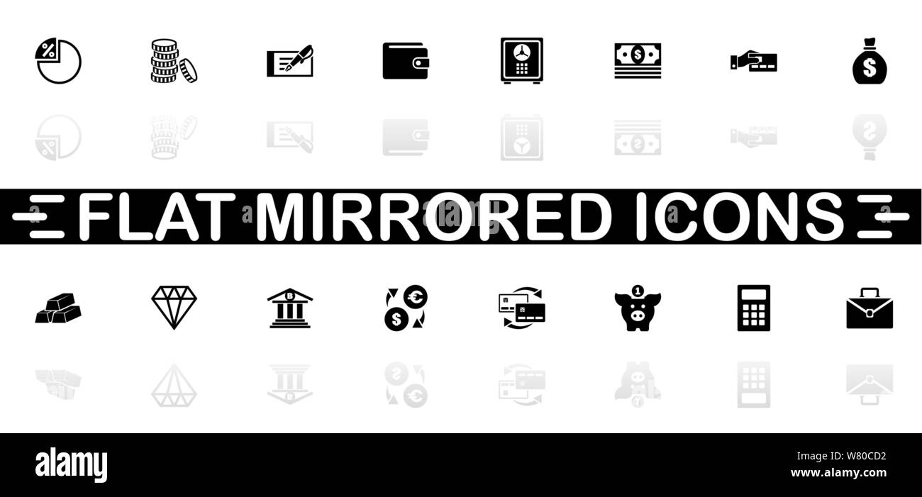 Banking Symbole - schwarzes Symbol auf weißem Hintergrund. Einfache Abbildung. Flache Vektor Icon. Spiegelbild Schatten. In logo, Web, Mobile ein Stock Vektor