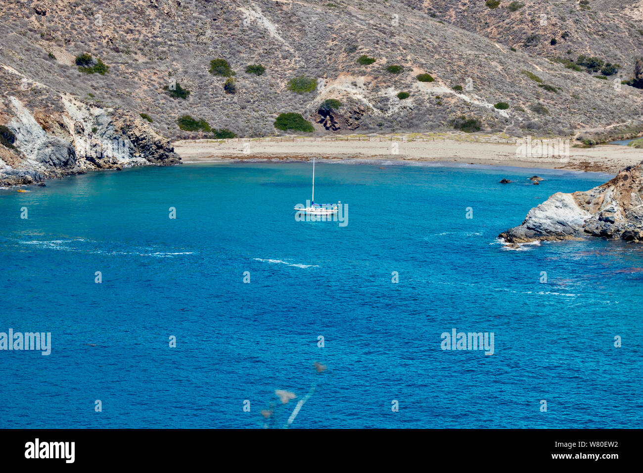 Segelboot in einer Bucht bei Catalina Island Stockfoto