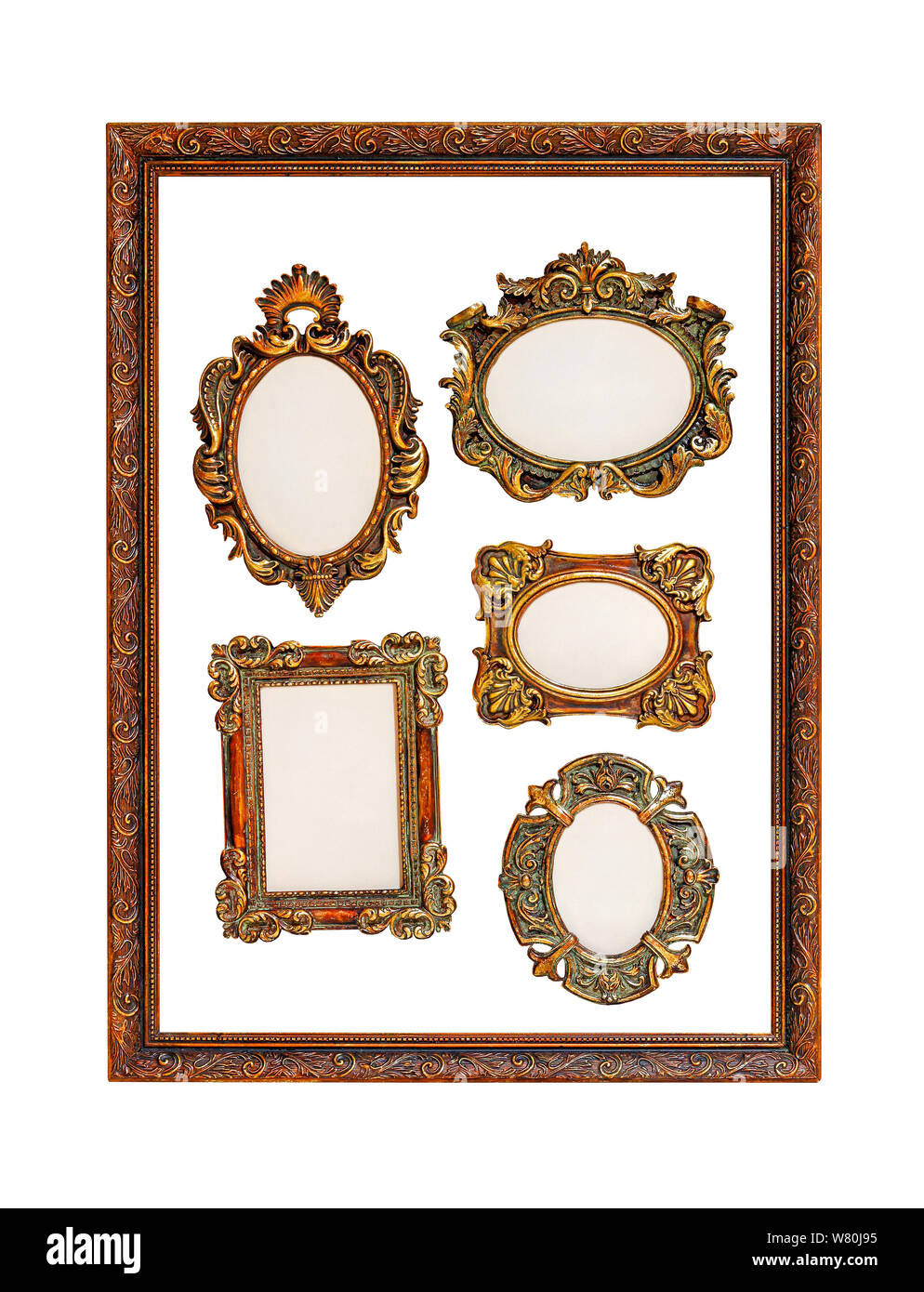 Fünf Frames im grossen Rahmen isoliert enthalten Freistellungspfad Stockfoto