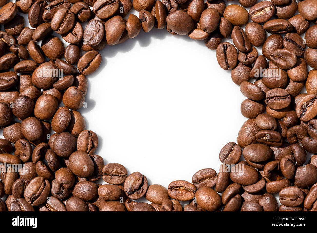 Kaffeebohnen Textfeld Hintergrund Stockfoto