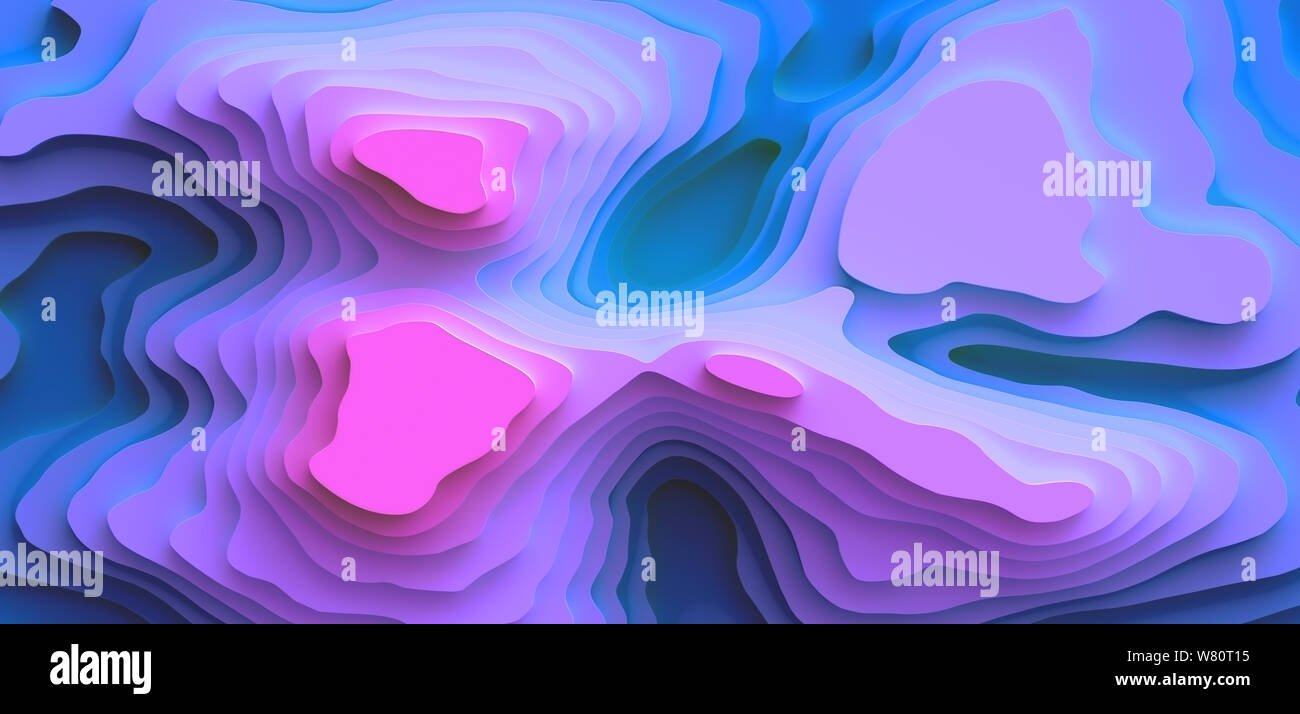 3D-Landschaft Papier schneiden Stil. Geschwungenen Formen mit violetten Gradienten. Abstrakte geometrische Linien Muster Hintergrund art Illustration für Deckel, Design Stockfoto
