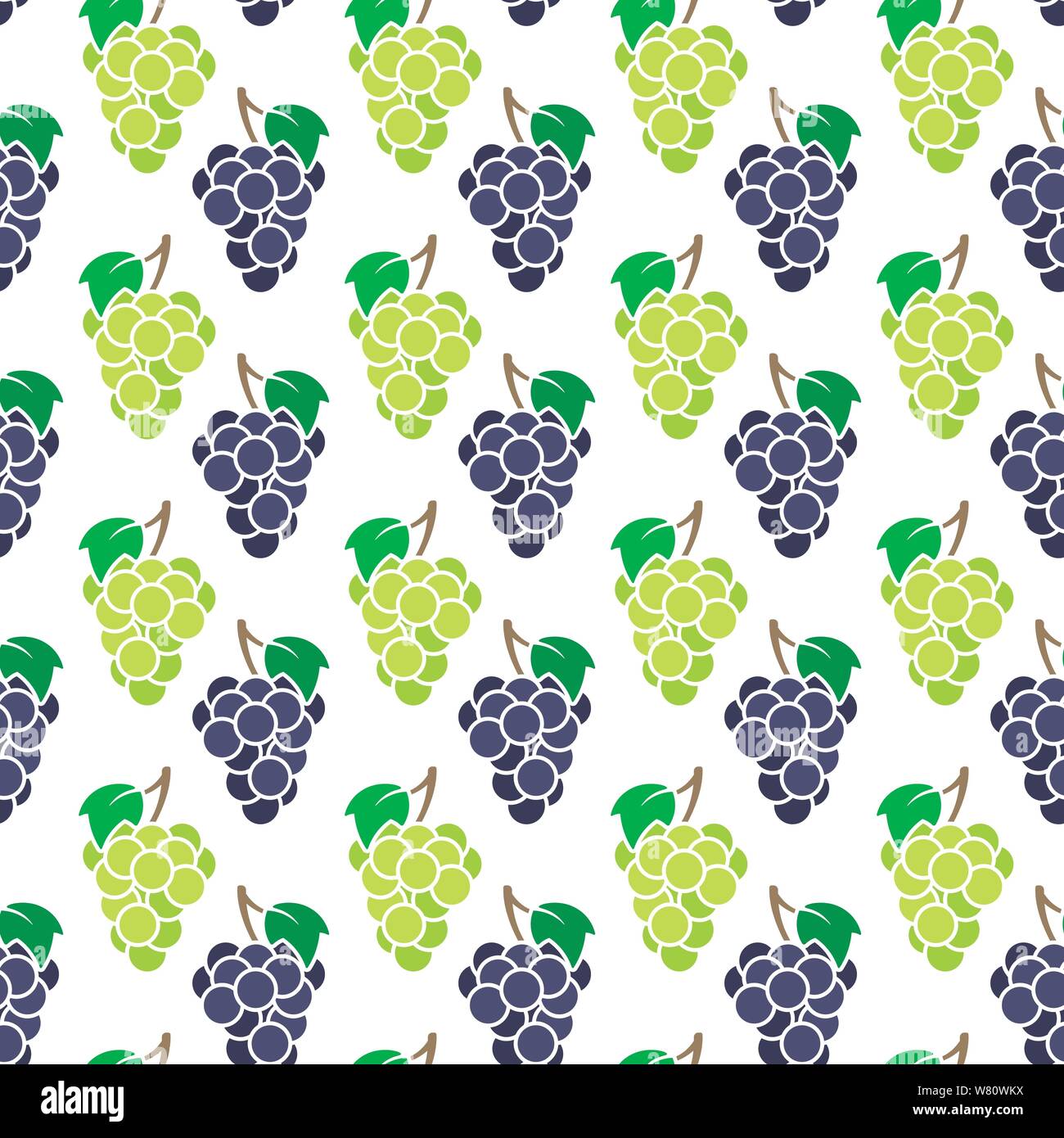 Nahtlose Hintergrundmuster mit blauen und grünen Trauben. Die herbstlichen Kulisse. Frisches Obst Vector Illustration. Stock Vektor