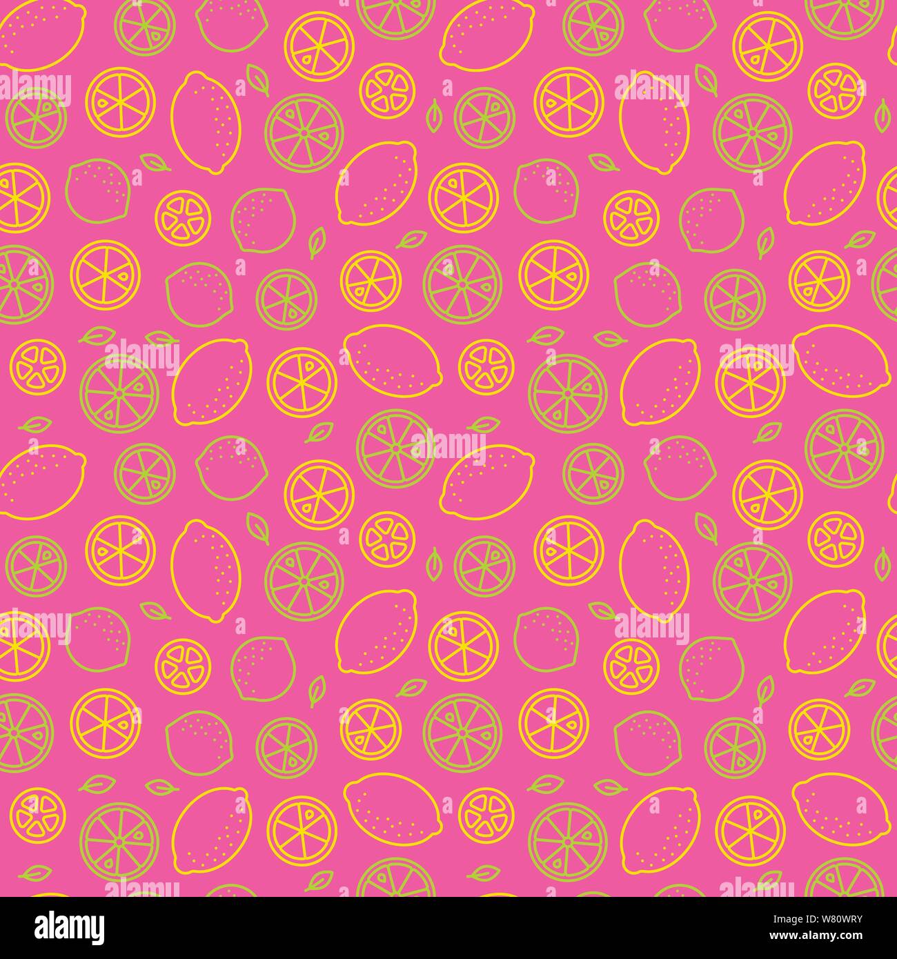 Zitronen und Limetten Zitrusfrüchte icons nahtlose Muster Vector Illustration. Lebendige Nahrung Tapete. Stock Vektor
