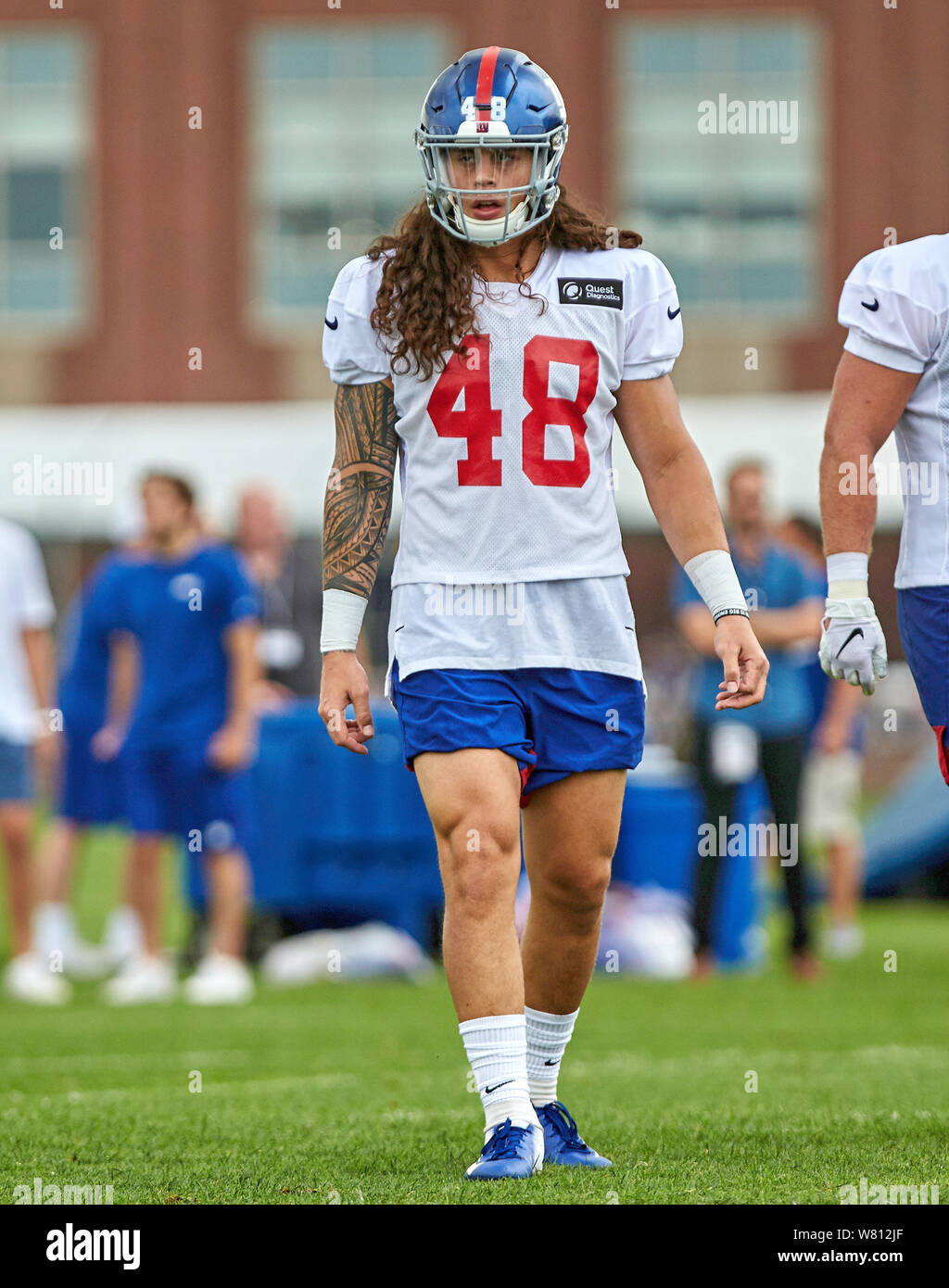 August 7, 2019, East Rutherford, New Jersey, USA: New York Giants linebacker Josia Tauaefa (48) Während des Trainings Camp an der Quest Diagnostics Training Center in East Rutherford, New Jersey. Duncan Williams/CSM Stockfoto