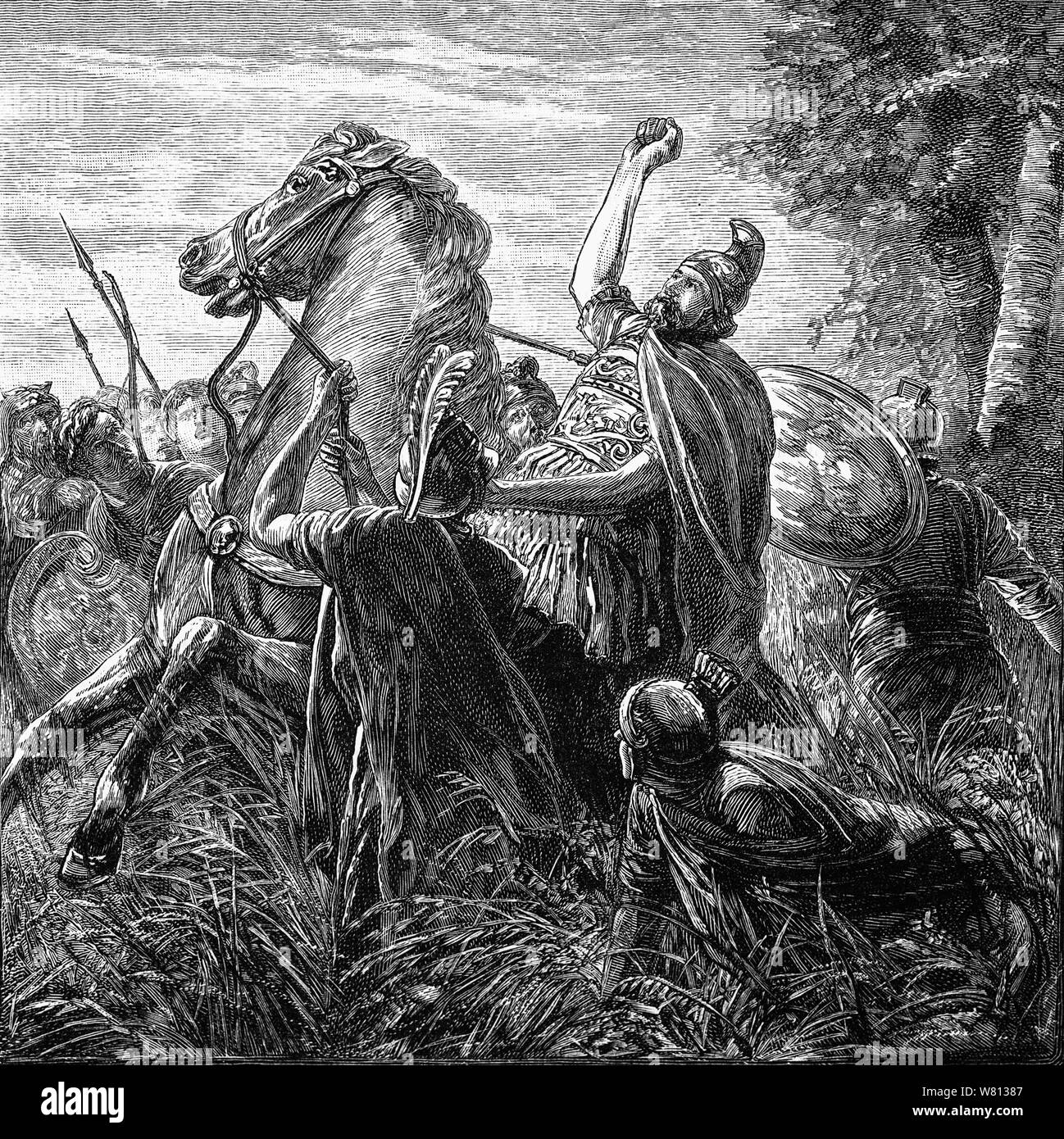 Marcus Licinius Crassus (115 v. Chr. - 53 v. Chr.) war ein römischer General, Politiker und politische und finanzielle Förderer von Julius Caesar und spielt eine wichtige Rolle bei der Umwandlung der Römischen Republik in das Römische Reich. Militärischer Befehlshaber ernannt unter Lucius Cornelius Sulla Crassus war als Gouverneur von Römischen Syrien ernannt und verwendet es als Grundlage für einen Feldzug gegen die Parther, aber die Kampagne war ein Misserfolg. Die Parther general Surena, vorgeschlagen, einen Waffenstillstand, aber bei der Sitzung, eine Parthische zog an Crassus' Zügel, Gewalt Funken, die sich im Tod des Crassus. Stockfoto