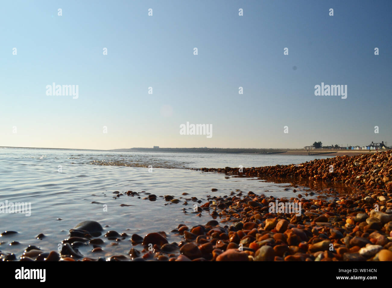 Blick vom Boden Perspektive auf den Strand bei Bawdsey, Suffolk, Vereinigtes Königreich Stockfoto