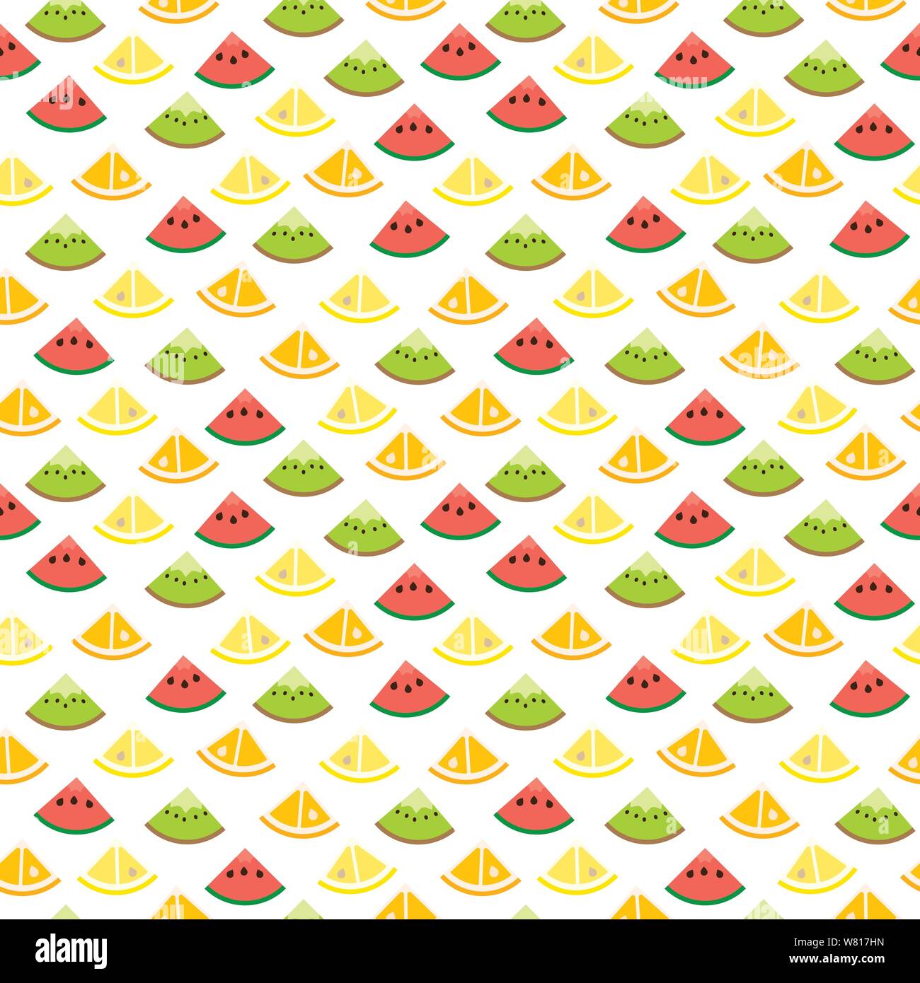 Nahtlose Hintergrundbilder Muster mit fruchtschnitten von Kiwi, Wassermelone, Orange und Zitrone. Gesundes essen Hintergrund Vector Illustration. Stock Vektor