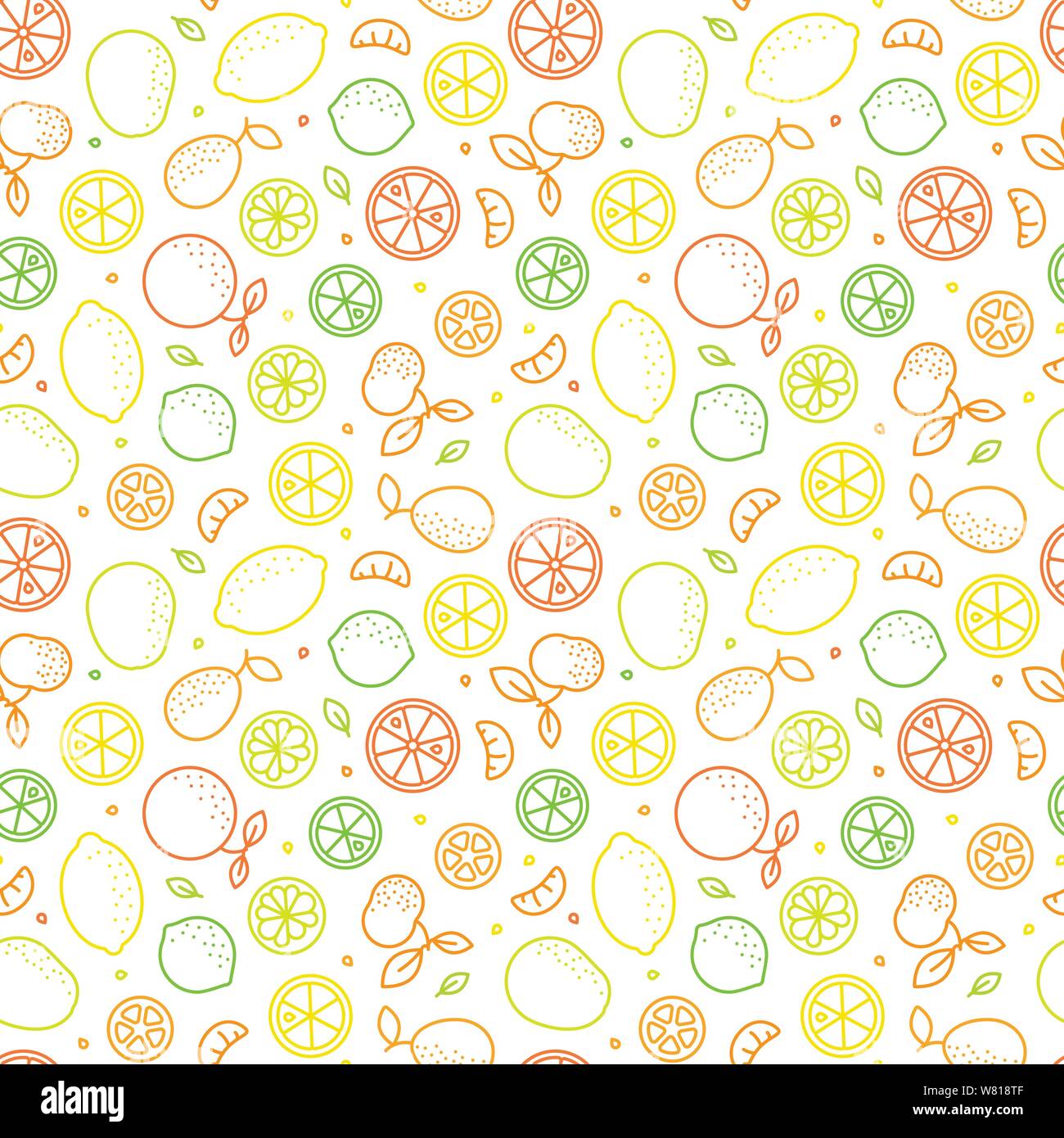Zitrusfrüchte icons nahtlose Muster Vector Illustration. Lebendige Nahrung Tapete. Stock Vektor