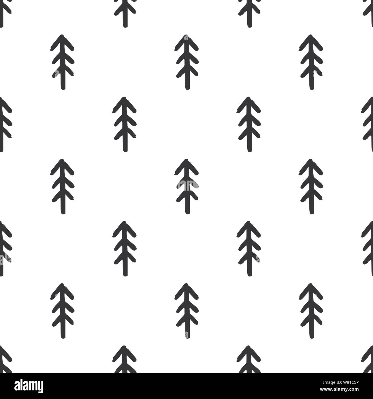Hand zeichnen Weihnachtsbaum nahtlose Muster Farben Schwarz und Weiß. Monochromen Vector schlichten skandinavischen Hintergrund. Tinte Doodle Textur für das Neue Jahr 20. Stock Vektor