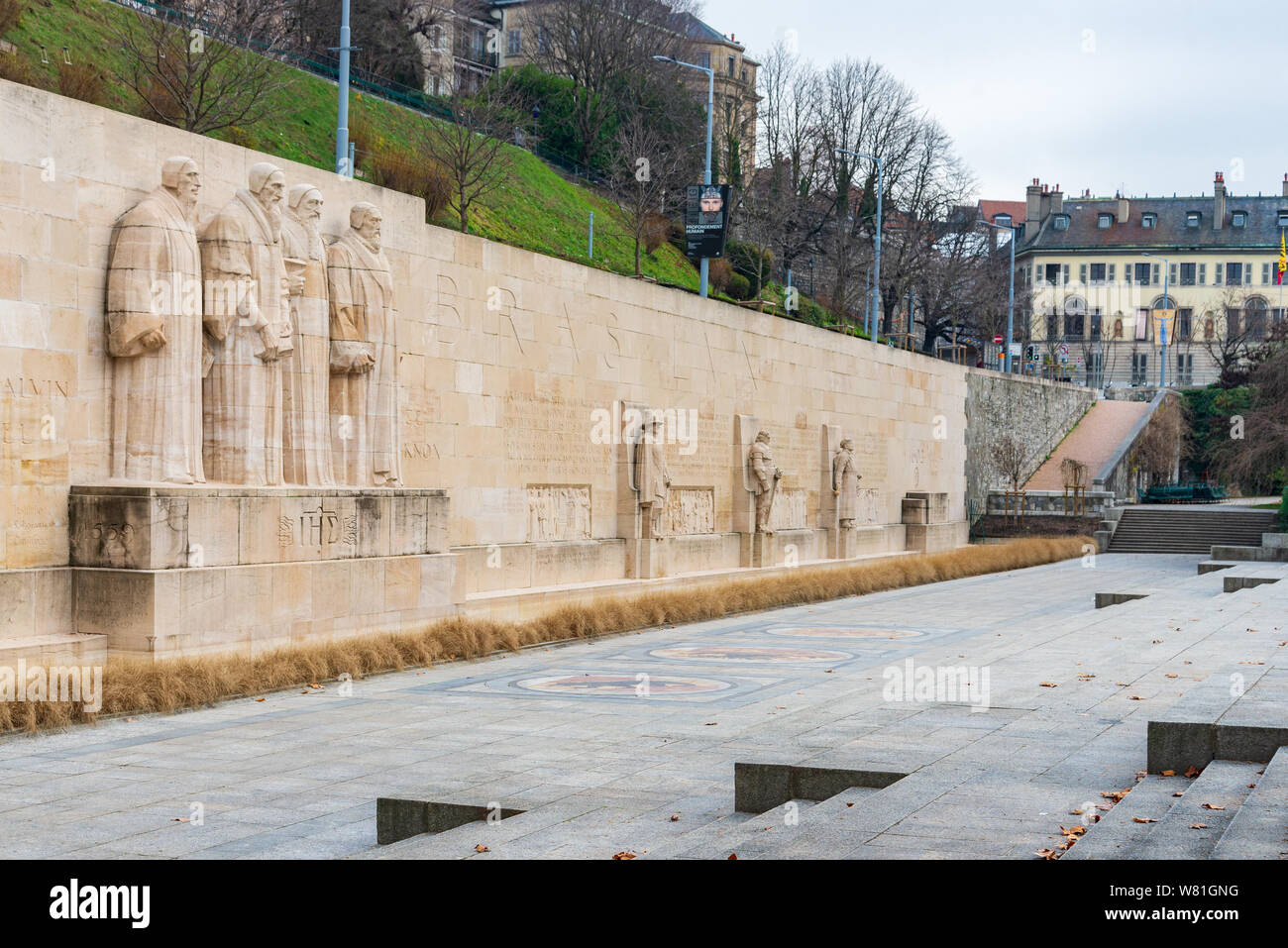 Internationalen Monument der Reformation an der Wand, eine monumentale Hommage im Parc des Bastions (Bastionen Park). Stockfoto