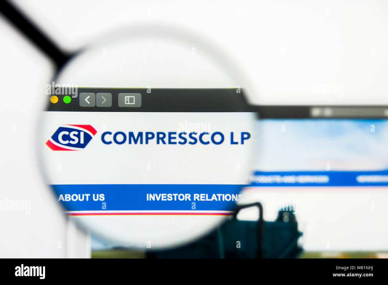 Richmond, Virginia, Vereinigte Staaten - 7 August 2019: Illustrative Editorial von CSI Compressco LP-Homepage. CSI Compressco LP-Logo auf dem Bildschirm sichtbar. Stockfoto