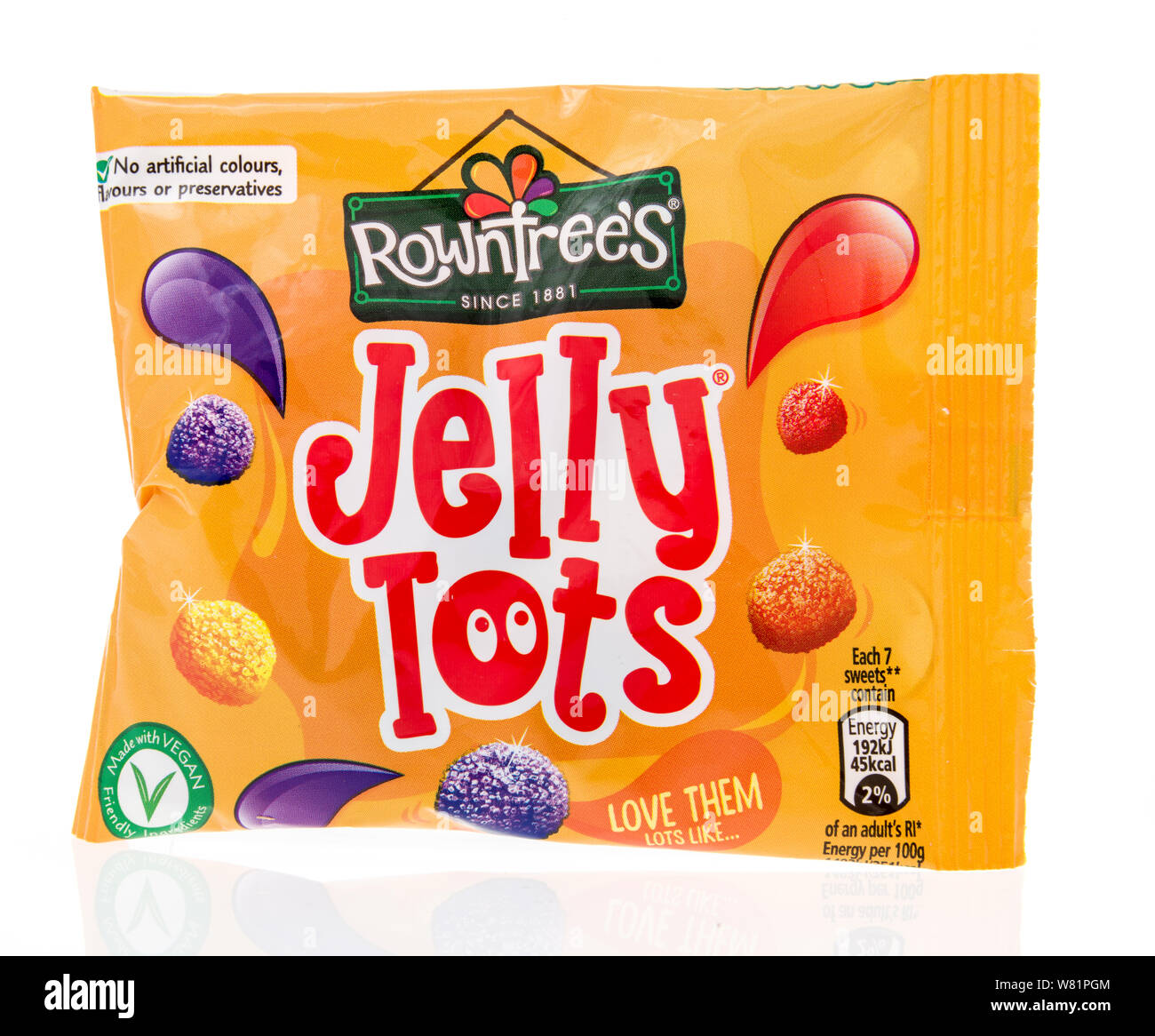 Winneconne, WI - 10 Juli 2019: ein Paket von Towntrees Jelly Tots candy auf einem isolierten Hintergrund Stockfoto