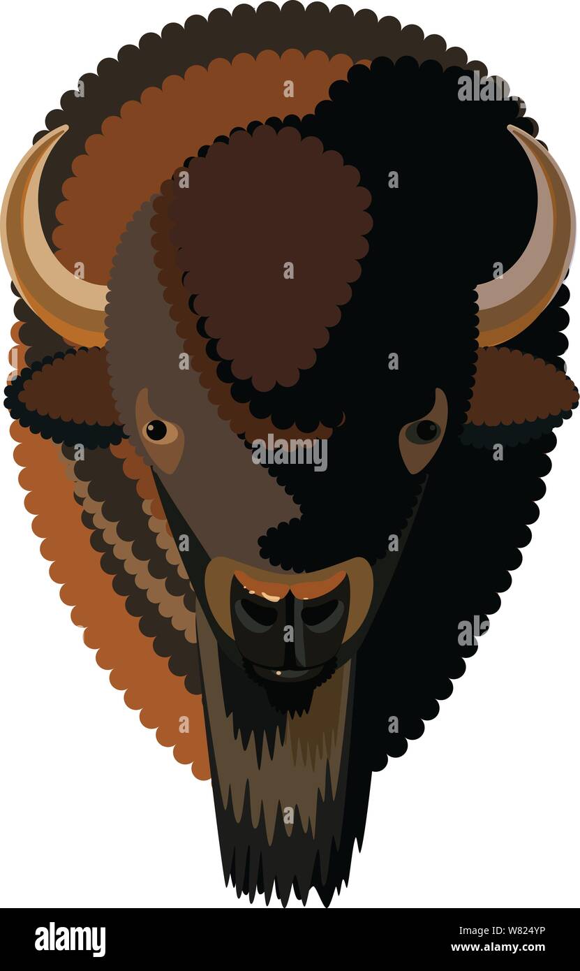 Ovale Büffel Kopf mit majestätischen Hörner Grafik Fell und einen langen Bart Vector Illustration Stock Vektor