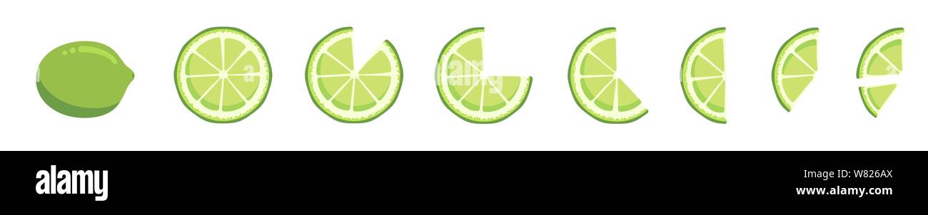 Vitamin C Eingestellt von Vektor isolierte Elemente. Helle frische reife saftig und schneiden sie Kalk und Scheiben auf weißem Hintergrund. Clip Art für Ihre Stock Vektor