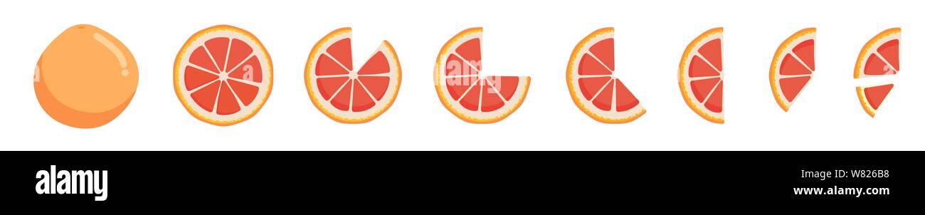 Vitamin C Eingestellt von Vektor isolierte Elemente. Helle frische reife saftig und schneiden Grapefruit und Scheiben auf weißem Hintergrund. Clip Art für Stock Vektor