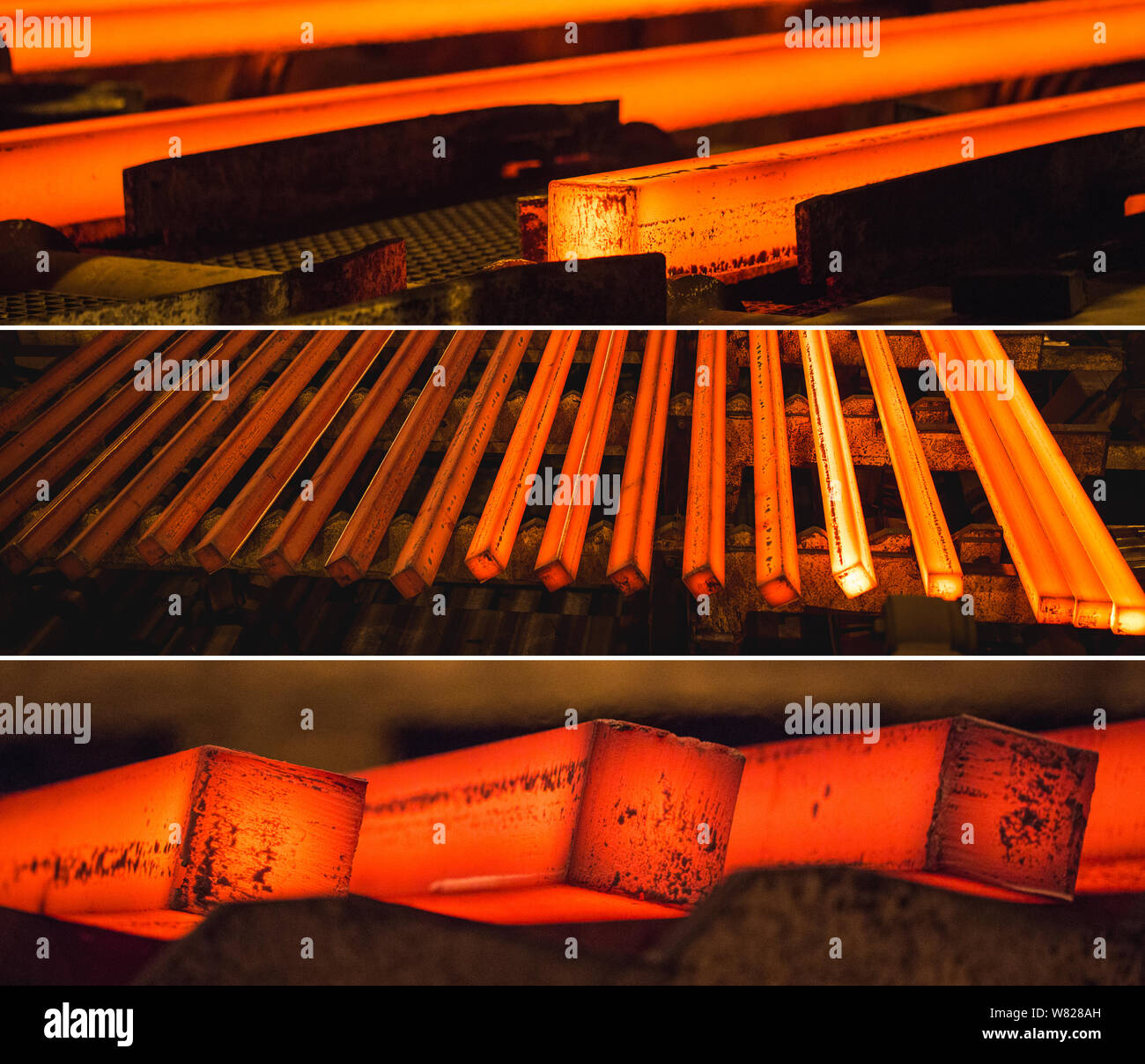 Hot square Stahl blühen auf der Roll-Tabelle. Collage aus Bildern. Stockfoto