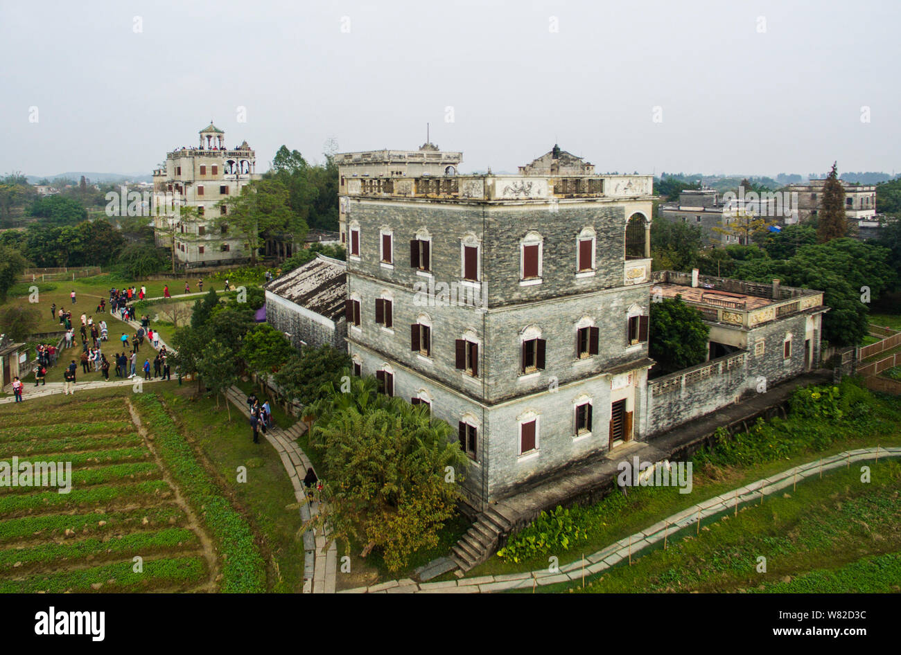 Anzeigen von Pingyao Diaolou Wachtürme verwendet Heu in Zili Dorf auf Lager, Tangkou Stadt Pingyao County, Jiangmen City, die südchinesische Provinz Guangdong, Stockfoto