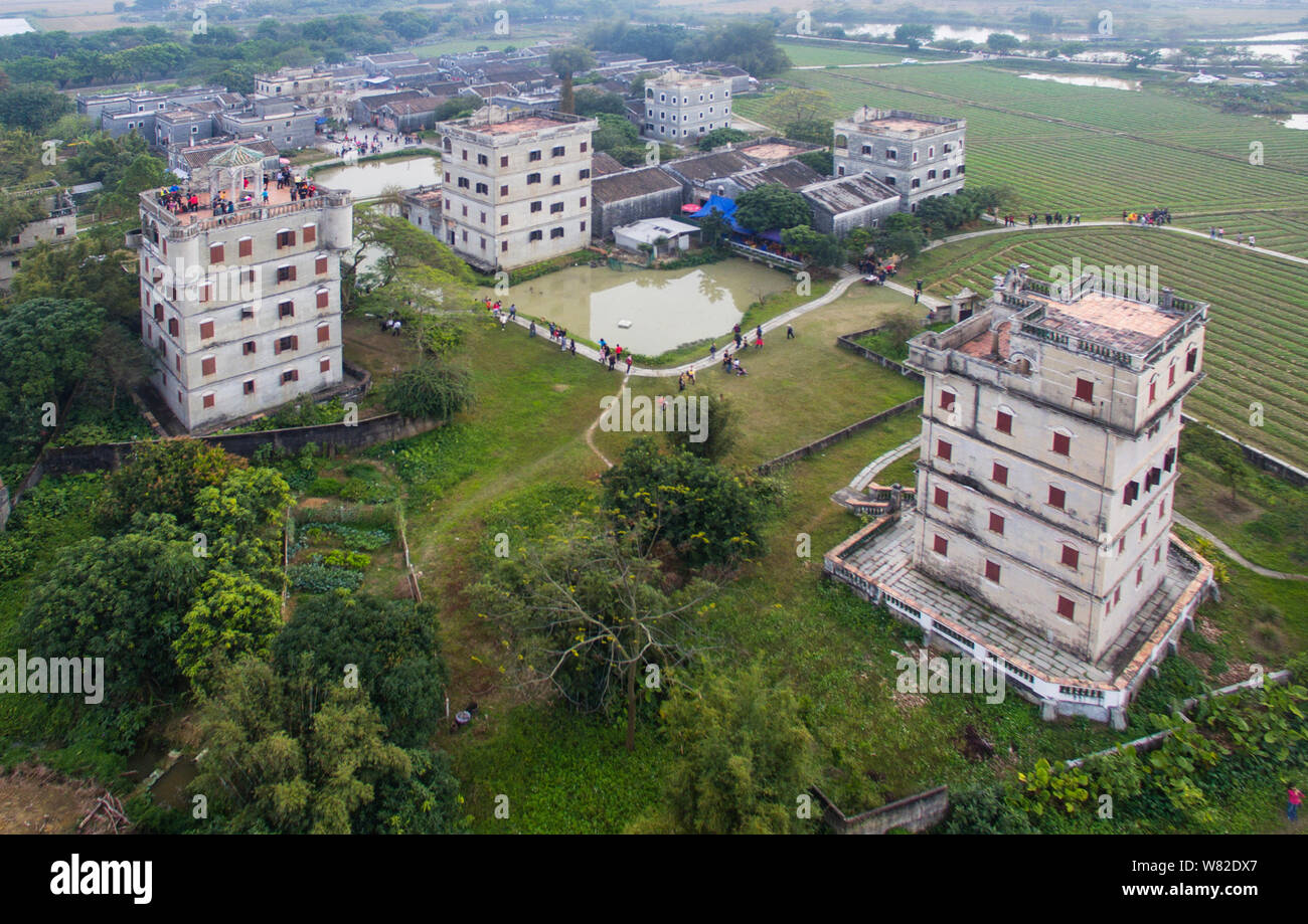 Anzeigen von Pingyao Diaolou Wachtürme verwendet Heu in Zili Dorf auf Lager, Tangkou Stadt Pingyao County, Jiangmen City, die südchinesische Provinz Guangdong, Stockfoto