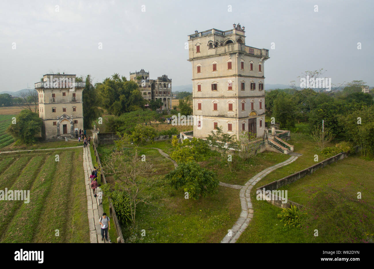 Anzeigen von Pingyao Diaolou Wachtürme verwendet Heu in Zili Dorf auf Lager, Tangkou Stadt Pingyao County, Jiangmen City, die südchinesische Provinz Guangdong, Stockfoto