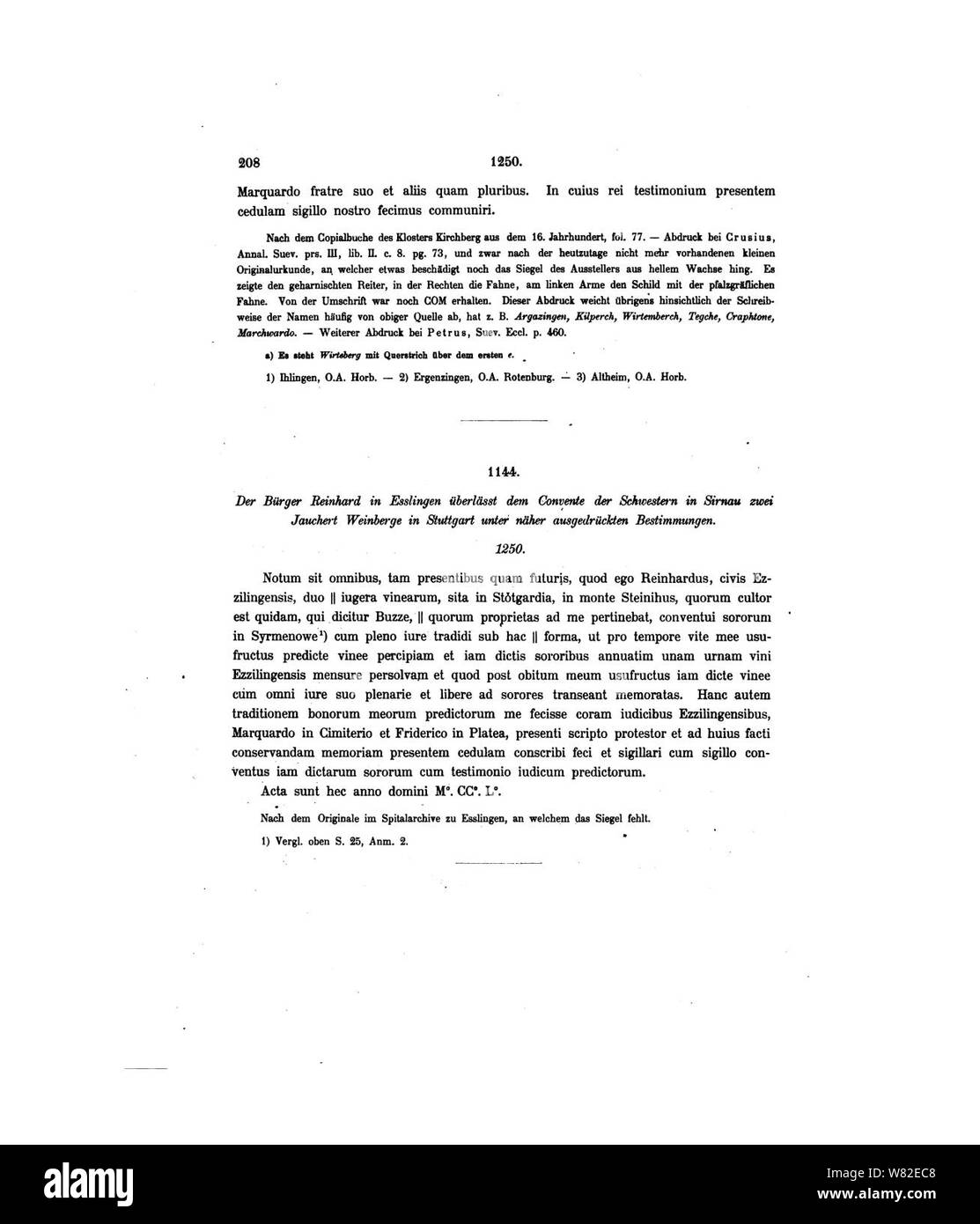 De Wirtembergisches Urkundenbuch 4 208. Stockfoto