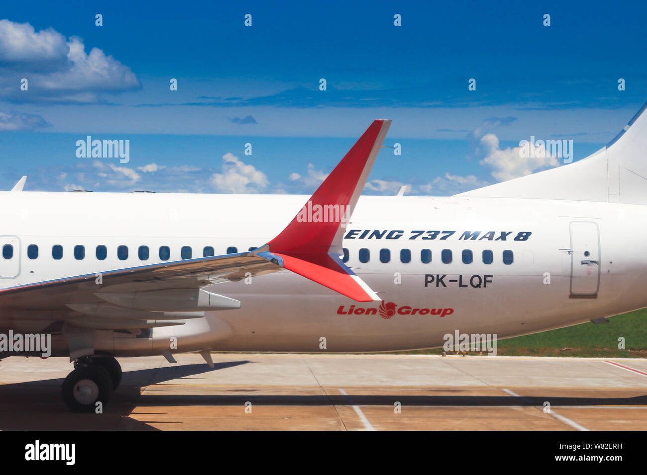 Lion Air Boeing 737-8 MAX PK-LQF am internationalen Flughafen Supadio, Pontianak Stockfoto