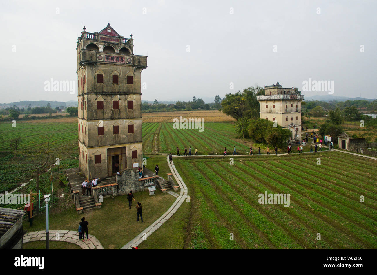 Anzeigen von Pingyao Diaolou Wachtürme verwendet Heu in Zili Dorf auf Lager, Tangkou Stadt Pingyao County, Jiangmen City, die südchinesische Provinz Guangdong, Stockfoto