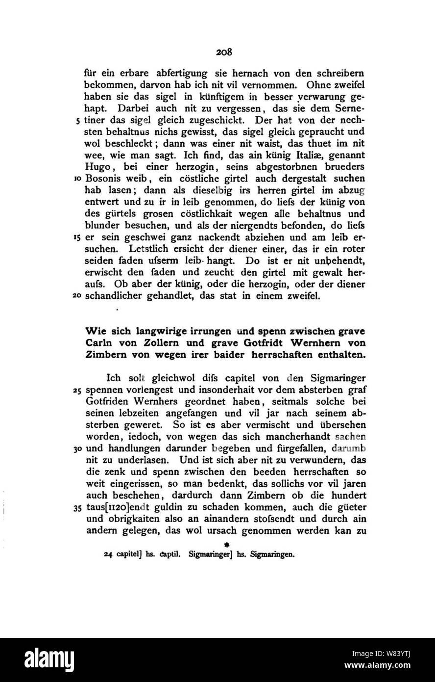 De Zimmerische Chronik 4 208. Stockfoto