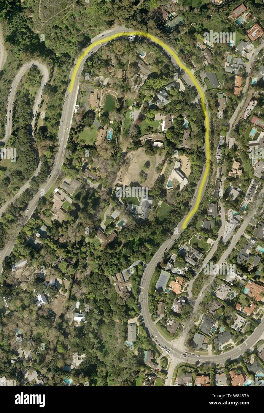 Dead Man's Curve, Sunset Blvd bei Evans Rd, Los Angeles. Stockfoto